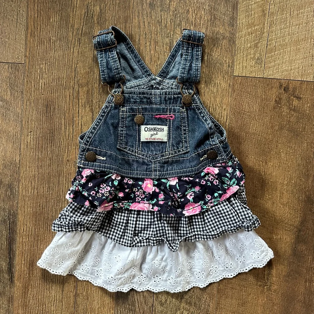 Baby OshKosh B'gosh Overalls 12 Months Blue Black Floral Gingham